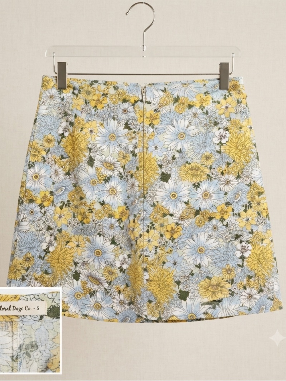 Floral A-Line Mini Skirt in Yellow & Light Blue